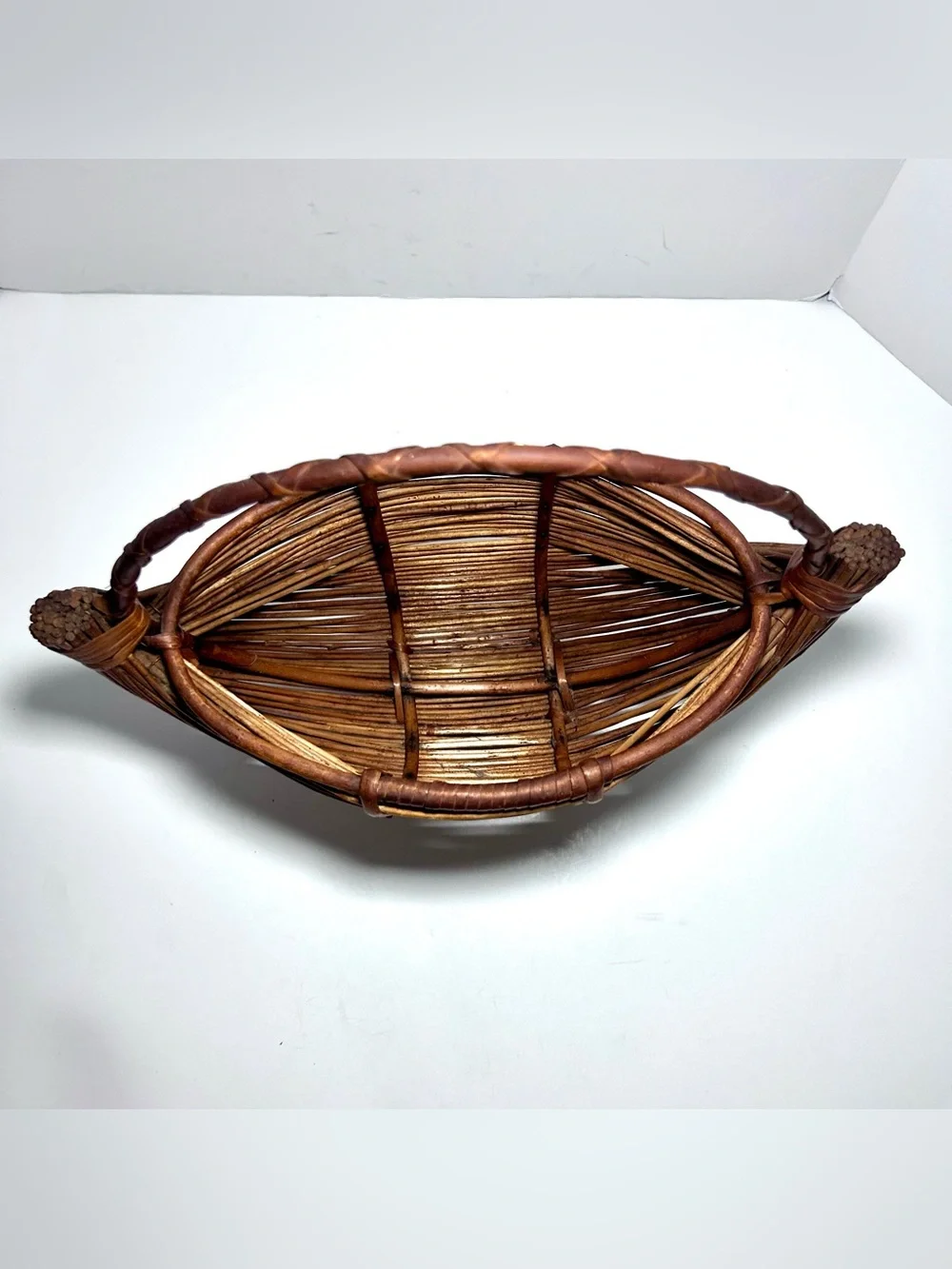 Vintage Boat Shaped Rattan Reed Handmade Fish Basket